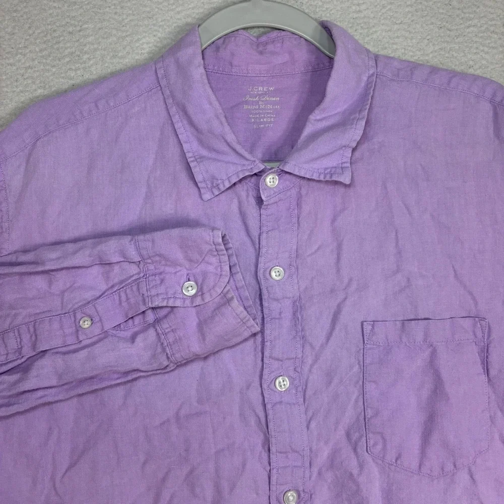 J Crew Baird McNutt Irish Linen Button Shirt Men XL Purple Slim Preppy Summer